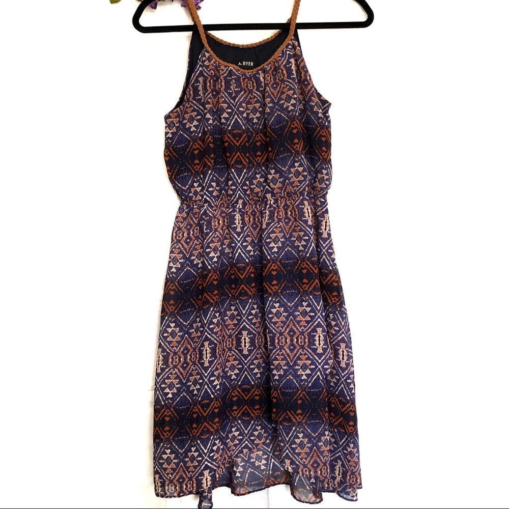 A.Byer Blue/Orange Aztec print sleeveless dress
